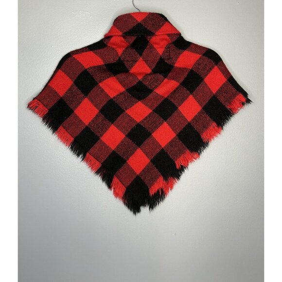 Buffalo Plaid Shawl Poncho Girls 4T Red Black Toggle Cape Christmas Cute Photo - Picture 8 of 9